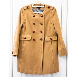 Land's End Camel Collarless Double-breasted Wool Blend Coat, Size 10P
